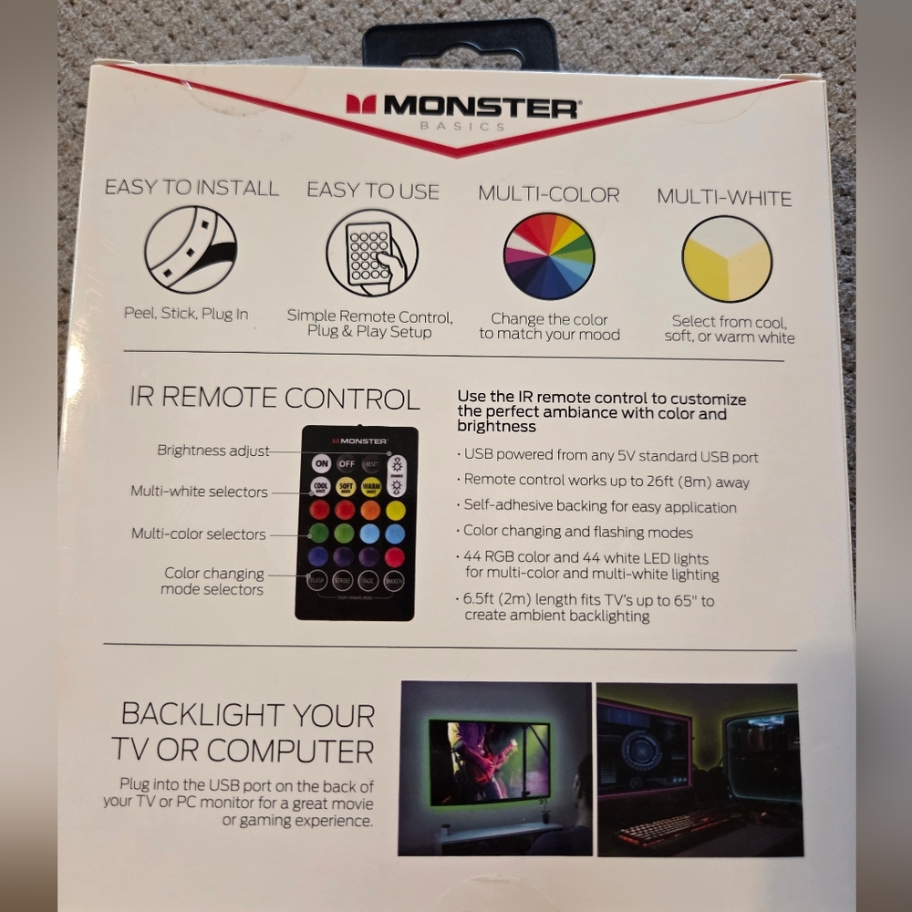 New Monster Multi-Color Multi-White LED Light Strip with Remote (MLB7-1027-BLK) - Picture 14 of 16